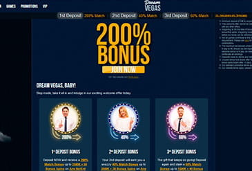 Catalogue of bonuses and promotions available at Dream Vegas casino.