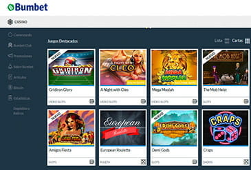 Some of the featured games at Bumbet casino.