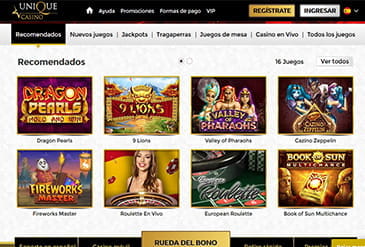 Catalog of games at Unique Casino.