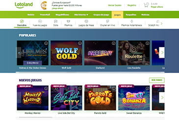 Preview of the casino games offer at Lotoland.