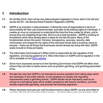 Fragment of the UKCG legislation on data protection.