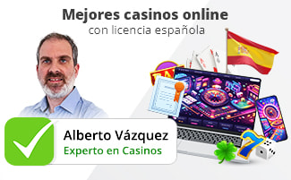 Imagen del autor Alberto Vázquez al lado de la bandera de New Zealand, un portátil y fichas de casino apiladas